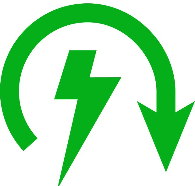 saving energy concept green, symbol of electricity and green arrow going down