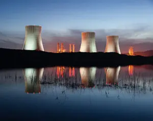 nuclear power station at night