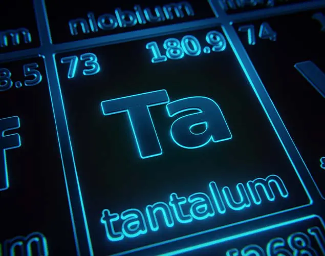 Focus on chemical element Tantalum illuminated in periodic table of elements