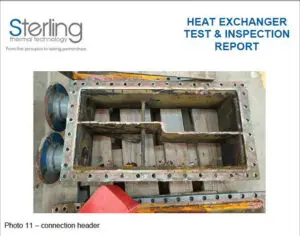example of a page of a report following a test and inspection (TIR) at Sterling Thermal Technology