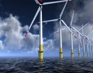 Wind turbines farm on the sea